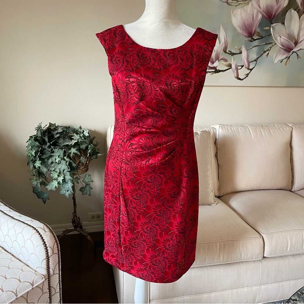 Connected Apparel Red Dress Side Ruched Holiday Party Dress - Picture 8 of 16
